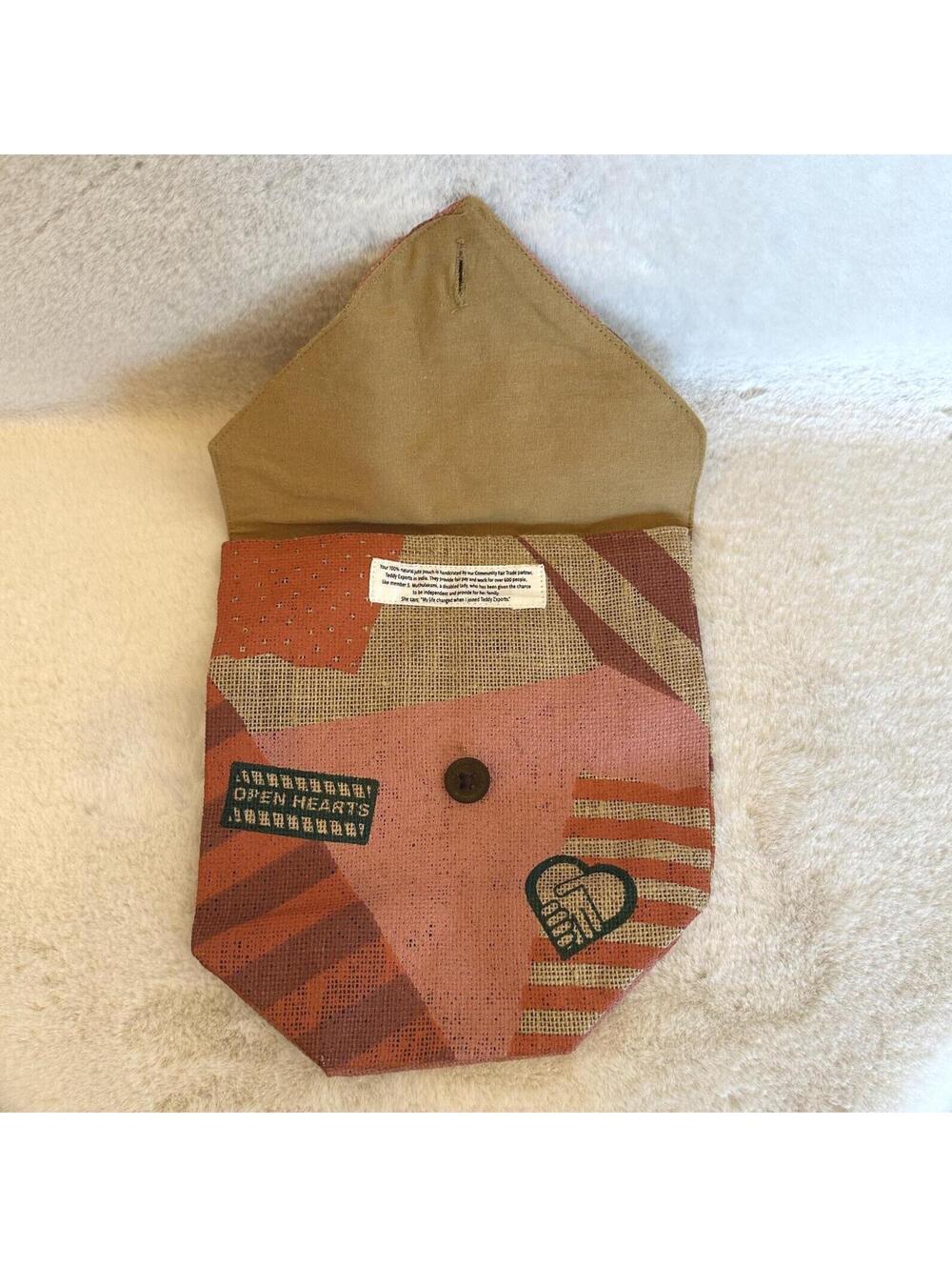 Bath & Body Works Open Hearts Burlap Printed Pouch Cosmetic Bag 9” x 8.5” - Picture 3 of 5